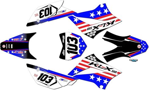 Graphics Kit for Kawasaki KLX110, KLX110R/RL (2010-2024) USA Series Green 09 Mil - Dirt bike Custom Racing Graphics Decals Stickers Kit, no-plastics in Saudi Arabia