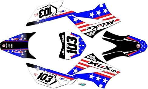 Graphics Kit for Kawasaki KLX110, KLX110R/RL (2010-2024) USA Series Green 09 Mil - Dirt bike Custom Racing Graphics Decals Stickers Kit, no-plastics in Saudi Arabia