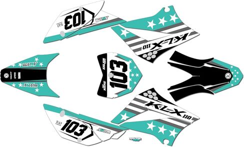 Graphics Kit for Kawasaki KLX110, KLX110R/RL (2010-2024) USA Series Green 09 Mil - Dirt bike Custom Racing Graphics Decals Stickers Kit, no-plastics in Saudi Arabia