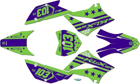 Graphics Kit for Kawasaki KLX110, KLX110R/RL (2010-2024) USA Series Green 09 Mil - Dirt bike Custom Racing Graphics Decals Stickers Kit, no-plastics in Saudi Arabia