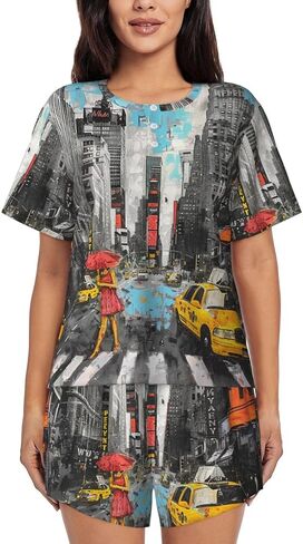 Love from New York Prints Women's Short Sleeve Pajamas Set, 2 Piece Sleepwear Set T-Shirt Tops and Shorts, in Saudi Arabia