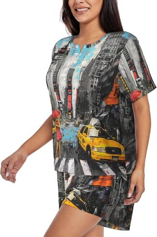 Love from New York Prints Women's Short Sleeve Pajamas Set, 2 Piece Sleepwear Set T-Shirt Tops and Shorts, in Saudi Arabia