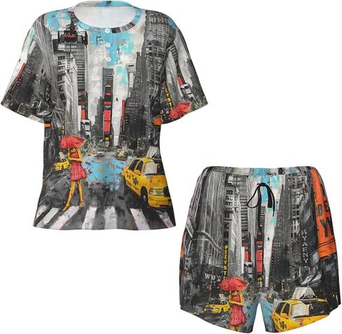 Love from New York Prints Women's Short Sleeve Pajamas Set, 2 Piece Sleepwear Set T-Shirt Tops and Shorts, in Saudi Arabia