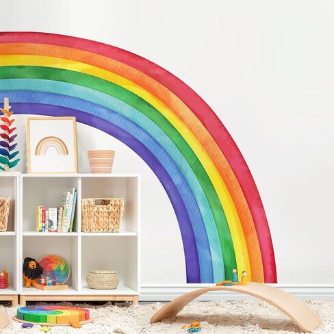 55"x63" Large Rainbow Wall Mural Stickers Watercolor Half Rainbow Wall Decals Peel and Stick Vinyl Wall Art for Girls Bedroom Kids Nursery Living Room Playroom Wall Decor in Kuwait