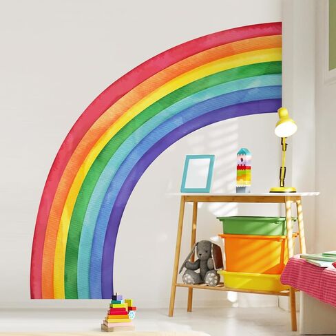 55"x63" Large Rainbow Wall Mural Stickers Watercolor Half Rainbow Wall Decals Peel and Stick Vinyl Wall Art for Girls Bedroom Kids Nursery Living Room Playroom Wall Decor in Kuwait