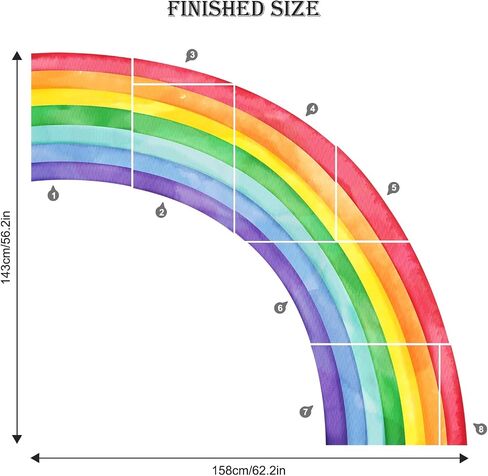 55"x63" Large Rainbow Wall Mural Stickers Watercolor Half Rainbow Wall Decals Peel and Stick Vinyl Wall Art for Girls Bedroom Kids Nursery Living Room Playroom Wall Decor in Kuwait