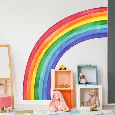 55"x63" Large Rainbow Wall Mural Stickers Watercolor Half Rainbow Wall Decals Peel and Stick Vinyl Wall Art for Girls Bedroom Kids Nursery Living Room Playroom Wall Decor in Kuwait