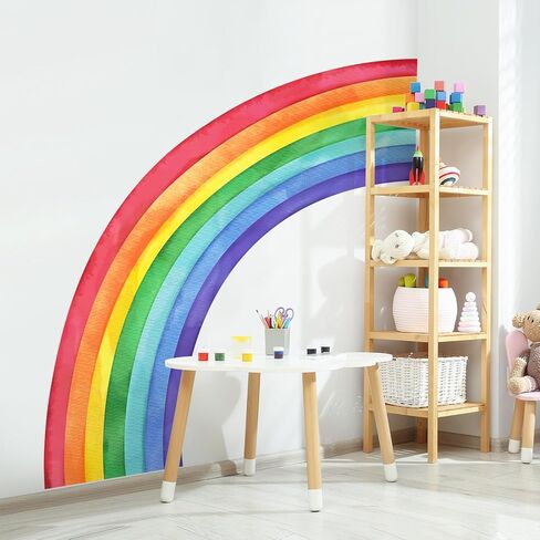 55"x63" Large Rainbow Wall Mural Stickers Watercolor Half Rainbow Wall Decals Peel and Stick Vinyl Wall Art for Girls Bedroom Kids Nursery Living Room Playroom Wall Decor in Kuwait