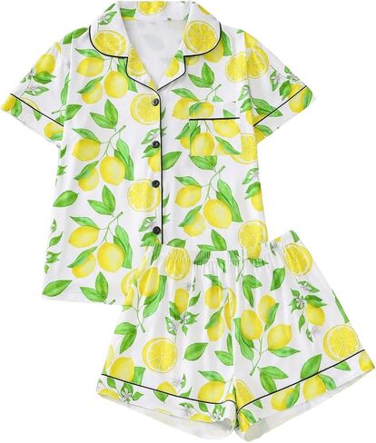 SOLY HUX Women's Cute Print Pajama Set Short Sleeve Sleepwear Button Down Shirt and Shorts Loungewear in Saudi Arabia