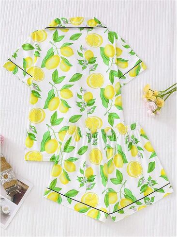 SOLY HUX Women's Cute Print Pajama Set Short Sleeve Sleepwear Button Down Shirt and Shorts Loungewear in Saudi Arabia