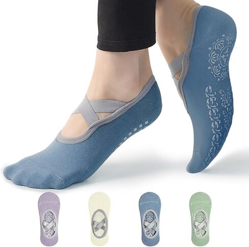 جوارب اليوغا، جوارب البيلاتس، جوارب للقبضة للنساء، 4 أزواج من الجوارب ذات الأشرطة، جوارب رياضية للولايات المتحدة 5-10 in Kuwait