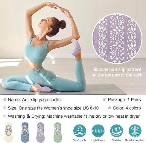 جوارب اليوغا، جوارب البيلاتس، جوارب للقبضة للنساء، 4 أزواج من الجوارب ذات الأشرطة، جوارب رياضية للولايات المتحدة 5-10 in Kuwait