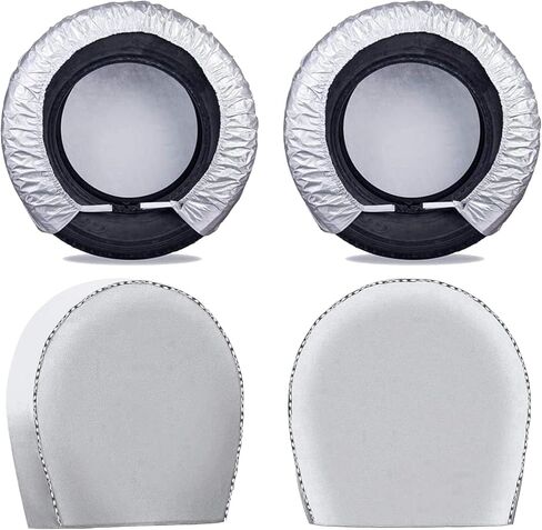 Mr.You Tire Covers Set of 4,Fits 25-28 Inch Diameter Tires,Heavy Duty Waterproof Sun Protection 600D Oxford Tires Covers,Elastic band design on the back, Diameter 28Inch,Silver in Saudi Arabia