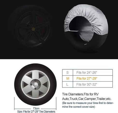 Mr.You Tire Covers Set of 4,Fits 25-28 Inch Diameter Tires,Heavy Duty Waterproof Sun Protection 600D Oxford Tires Covers,Elastic band design on the back, Diameter 28Inch,Silver in Saudi Arabia