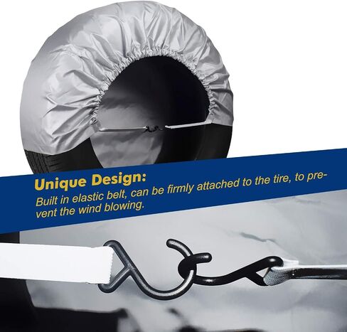 Mr.You Tire Covers Set of 4,Fits 25-28 Inch Diameter Tires,Heavy Duty Waterproof Sun Protection 600D Oxford Tires Covers,Elastic band design on the back, Diameter 28Inch,Silver in Saudi Arabia