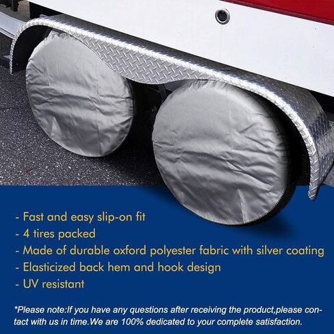 Mr.You Tire Covers Set of 4,Fits 25-28 Inch Diameter Tires,Heavy Duty Waterproof Sun Protection 600D Oxford Tires Covers,Elastic band design on the back, Diameter 28Inch,Silver in Saudi Arabia