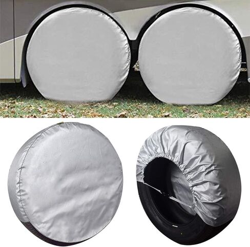 Mr.You Tire Covers Set of 4,Fits 25-28 Inch Diameter Tires,Heavy Duty Waterproof Sun Protection 600D Oxford Tires Covers,Elastic band design on the back, Diameter 28Inch,Silver in Saudi Arabia
