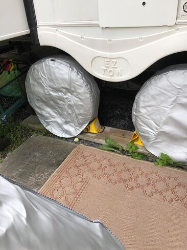 Mr.You Tire Covers Set of 4,Fits 25-28 Inch Diameter Tires,Heavy Duty Waterproof Sun Protection 600D Oxford Tires Covers,Elastic band design on the back, Diameter 28Inch,Silver in Saudi Arabia