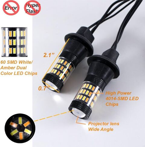 زوج Xotic Tech Pair 7440 7440A Switchback Dual Color LED LED مصابيح الإشارة الأمامية مع المقاومات الخالية من الأخطاء المضادة للضرب المتوافقة مع Ford F150 أو Toyota أو Honda in Kuwait