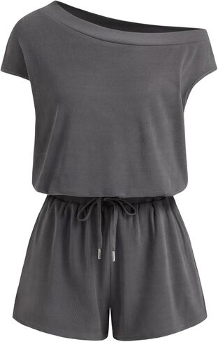 CIDER Rompers for Women One Shoulder Drawstring Short Sleeve Asymmetrical Romper Casual Knit Jumpsuit Lounge Sets in Saudi Arabia