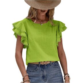 Floerns Women's Solid Butterfly Cap Sleeve Crewneck Contrast Lace Blouse Top in Saudi Arabia