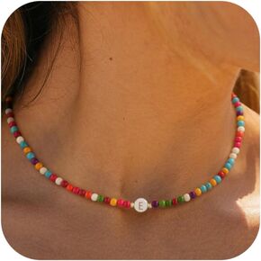 Beaded Initial Necklaces for Women Teen Dainty Colorful Letter Choker Charm Necklace Personalized Handmade Trendy Stuff Cute Bohemian Jewelry Gifts for Her in Kuwait