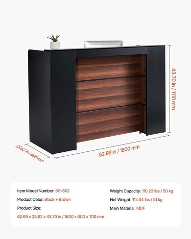 VEVOR Reception Desk, 55 Inch Rectangular Front Counter Table, Office Reception Counter with Lockable Drawer and Storage Cabinet, for Checkout, Lobby, Beauty Salon and Office, Natural in Saudi Arabia