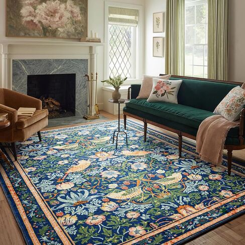 RoomTalks Strawberry Thief Area Rug, Ultra Thin Vintage Floral 2x3 Entryway Rug Non-Slip Washable Indoor Door Mat, Forest Birds Botanical Small Accent Throw Rug for Bedroom Kitchen Entryway Bathroom in Kuwait