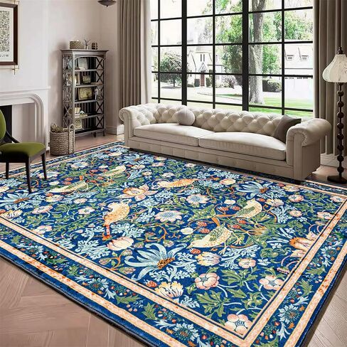 RoomTalks Strawberry Thief Area Rug, Ultra Thin Vintage Floral 2x3 Entryway Rug Non-Slip Washable Indoor Door Mat, Forest Birds Botanical Small Accent Throw Rug for Bedroom Kitchen Entryway Bathroom in Kuwait