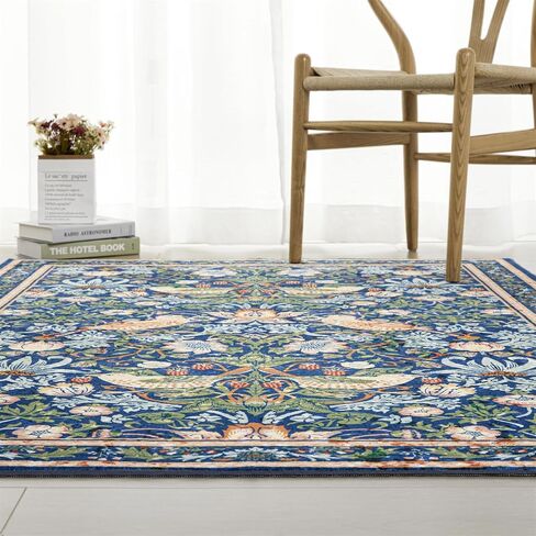 RoomTalks Strawberry Thief Area Rug, Ultra Thin Vintage Floral 2x3 Entryway Rug Non-Slip Washable Indoor Door Mat, Forest Birds Botanical Small Accent Throw Rug for Bedroom Kitchen Entryway Bathroom in Kuwait