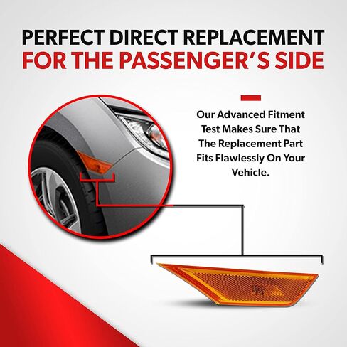 For 2016 2017 2018 2019 2020 2021 Honda Civic Side Marker Light - Passenger Side on Honda Civic - Side Marker Light Assembly Includes Lens, Housing and Bulb - For Civic LX EX DX Sport Touring in Kuwait