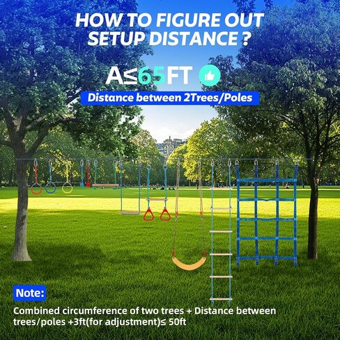 FAHKNS Ninja Warrior Obstacle Course for Kids - 2 x 55ft Slackline Kit with 13 Ninja Accessories for Kids,Obstacles Cargo Net Rope Ladder Monkey Bars Ninja Course for Kids in Saudi Arabia