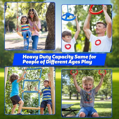 FAHKNS Ninja Warrior Obstacle Course for Kids - 2 x 55ft Slackline Kit with 13 Ninja Accessories for Kids,Obstacles Cargo Net Rope Ladder Monkey Bars Ninja Course for Kids in Saudi Arabia