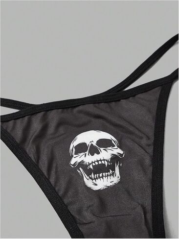 Wdirara Women's 3 قطعة جمجمة الفراشة Sun Print G String Thong Low Rise Sexy Sexy in Saudi Arabia