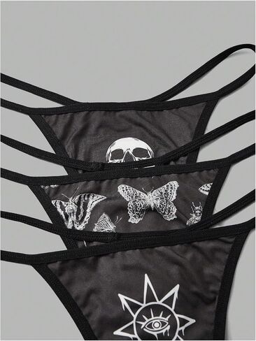 Wdirara Women's 3 قطعة جمجمة الفراشة Sun Print G String Thong Low Rise Sexy Sexy in Saudi Arabia