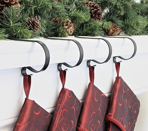 Haute Decor The Original MantleClip® Stocking Holder - 4 Pack (Glitter Red) - Hang Christmas Stockings Safely and Securely from Mantels Up to 3 Inches Thick in Kuwait
