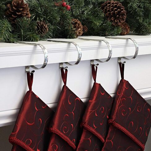 Haute Decor The Original MantleClip® Stocking Holder - 4 Pack (Glitter Red) - Hang Christmas Stockings Safely and Securely from Mantels Up to 3 Inches Thick in Kuwait