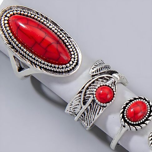 Western Rings Set for Women Red Boho Turquoise Ring Vintage Stackable Knuckle Rings Bohemian Cowboy Cowgirl Jewelry Country Concert Outfits in Saudi Arabia