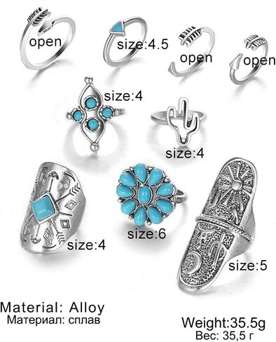 Western Rings Set for Women Red Boho Turquoise Ring Vintage Stackable Knuckle Rings Bohemian Cowboy Cowgirl Jewelry Country Concert Outfits in Saudi Arabia