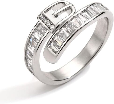 Huugvbco 925 Sterling Silver Belt Belt Boxle Ring مع 5A Zirconia Cz Cz Crystal Diamond قابلة للتعديل حلقة تكديس مطلية بالذهب. in Kuwait