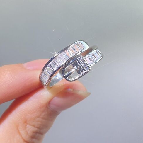 Huugvbco 925 Sterling Silver Belt Belt Boxle Ring مع 5A Zirconia Cz Cz Crystal Diamond قابلة للتعديل حلقة تكديس مطلية بالذهب. in Kuwait