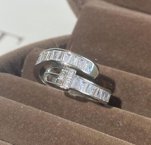 Huugvbco 925 Sterling Silver Belt Belt Boxle Ring مع 5A Zirconia Cz Cz Crystal Diamond قابلة للتعديل حلقة تكديس مطلية بالذهب. in Kuwait