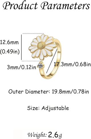 Rotatable CZ Purple White Daisy Flower Ring for Women Silver Gold Plated Crystal Floral Stackable Statement Open Band Spinner Finger Ring Comfort Fit Adjustable Fidget Anxiety Relieving Stress Jewelry in Saudi Arabia