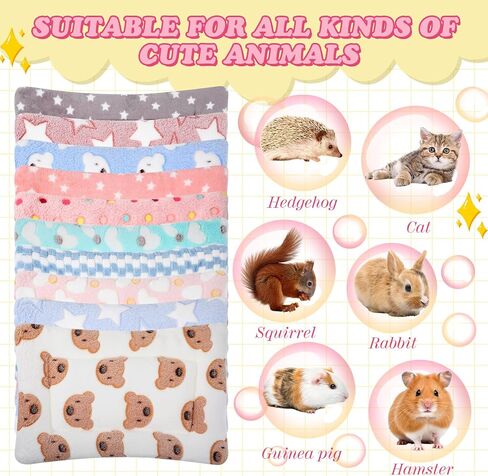 Tudomro 10 Pcs 15" x 11" Guinea Pig Bed Mat with Cleaning Dustpan Brush Small Animal Bedding Fleece Bunny Winter Sleeping Pad for Small Dogs Cats Rats Hedgehogs Ferrets Hamster Indoor in Kuwait