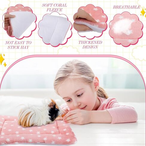 Tudomro 10 Pcs 15" x 11" Guinea Pig Bed Mat with Cleaning Dustpan Brush Small Animal Bedding Fleece Bunny Winter Sleeping Pad for Small Dogs Cats Rats Hedgehogs Ferrets Hamster Indoor in Kuwait