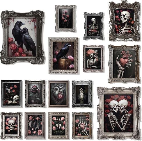 97 Decor Romantic Gothic Wall Decor - Skull Decor For Home, Vintage Gothic Decor For Bedroom, Goth Room Decor Aesthetic, Dark Raven Skull Wall Art, Gothic Pictures Skeleton Art Prints (8x10 Unframed) in Kuwait