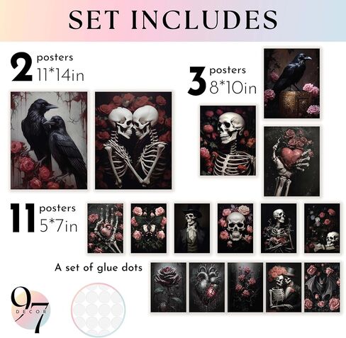 97 Decor Romantic Gothic Wall Decor - Skull Decor For Home, Vintage Gothic Decor For Bedroom, Goth Room Decor Aesthetic, Dark Raven Skull Wall Art, Gothic Pictures Skeleton Art Prints (8x10 Unframed) in Kuwait