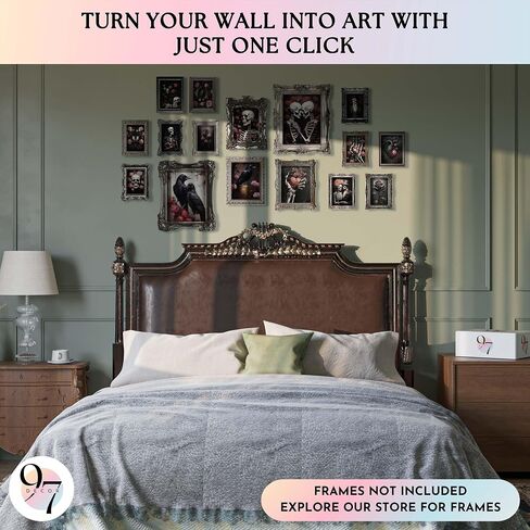 97 Decor Romantic Gothic Wall Decor - Skull Decor For Home, Vintage Gothic Decor For Bedroom, Goth Room Decor Aesthetic, Dark Raven Skull Wall Art, Gothic Pictures Skeleton Art Prints (8x10 Unframed) in Kuwait