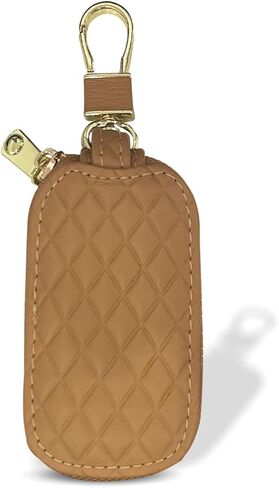 Car Key Case, Universal Vehicle Genuine Leather Key Fob Cover, Remote Car Key Holder with Metal Hook, Car Keyring Zipper Bag (Black) in Saudi Arabia