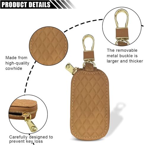Car Key Case, Universal Vehicle Genuine Leather Key Fob Cover, Remote Car Key Holder with Metal Hook, Car Keyring Zipper Bag (Black) in Saudi Arabia
